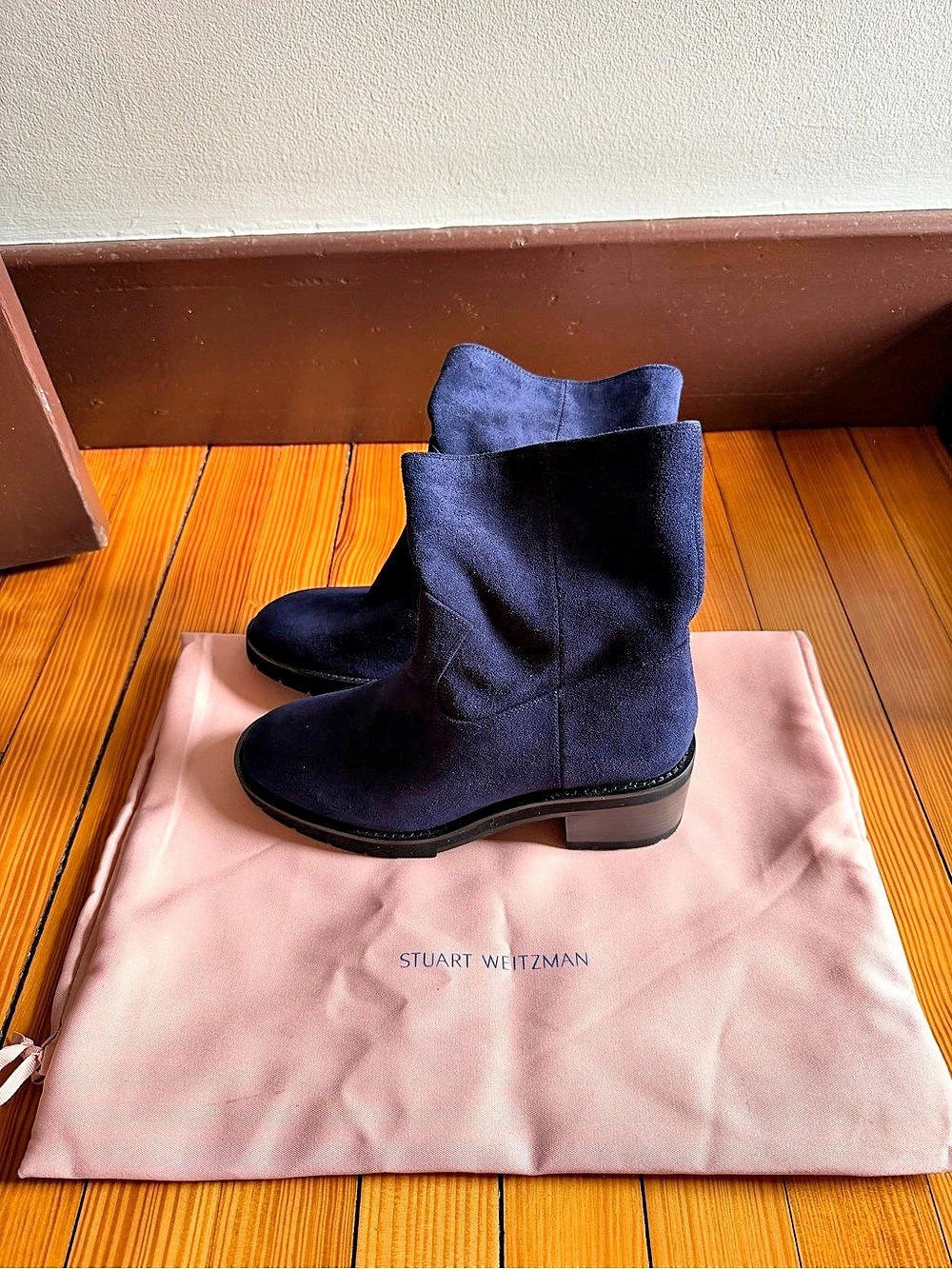 Stuart Weitzman Blue Block Heel Ankle Boots